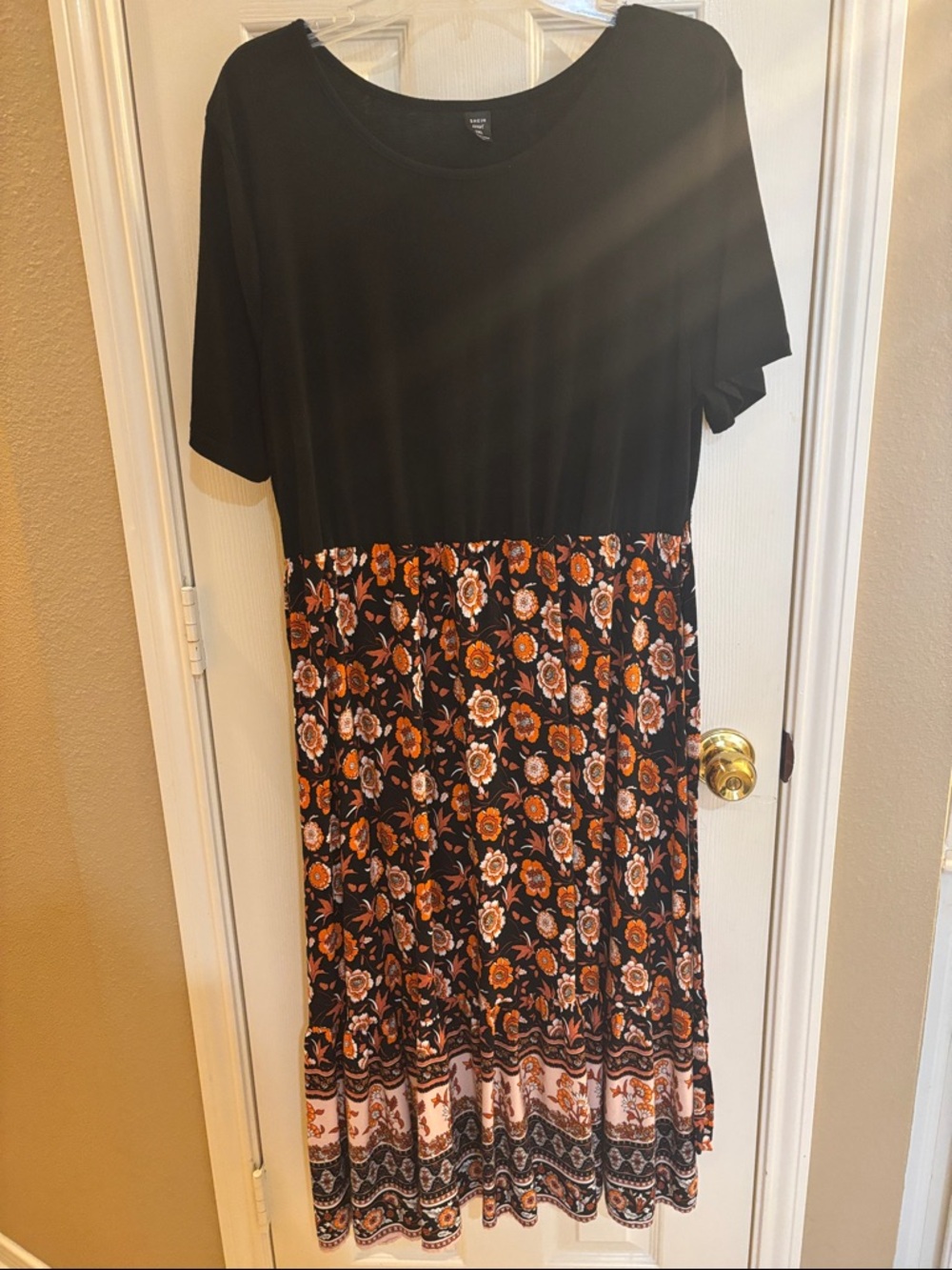 SHEIN Black Top Orange Floral Midi Dress